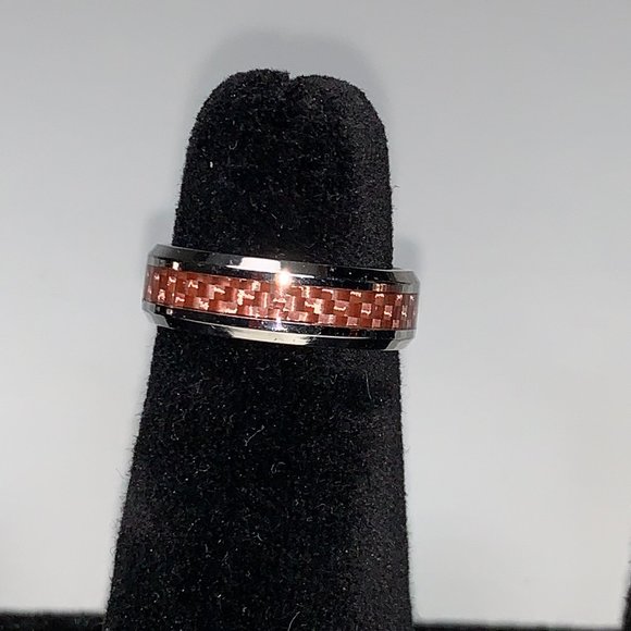 Solid Titanium Pink Carbon Fiber Inlay Band Ring, Size 5 - Picture 1 of 13